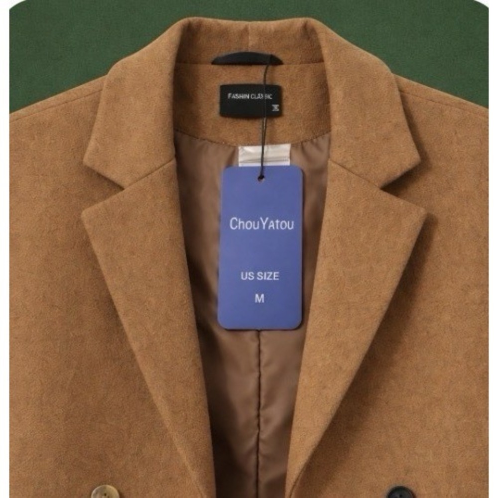 ChouYatou Unisex Camel Wool blend Long Coat. XL, Double Breasted, Classic [Q]